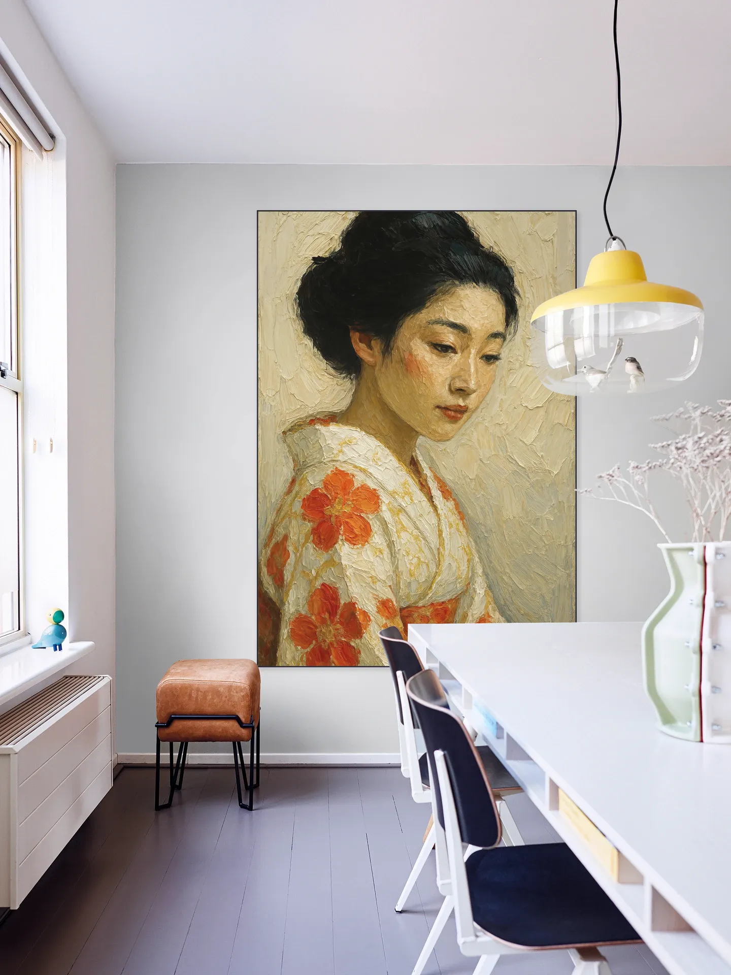Japanese Woman in Kimono with Flowers