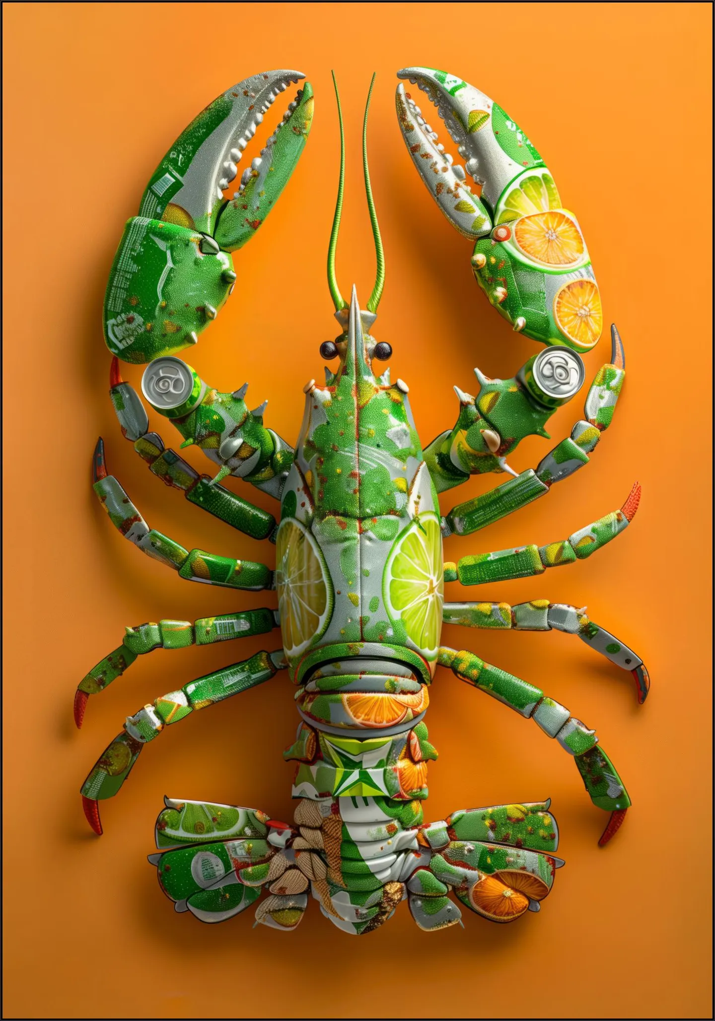 Green Lobster - Recycled Art with Cans