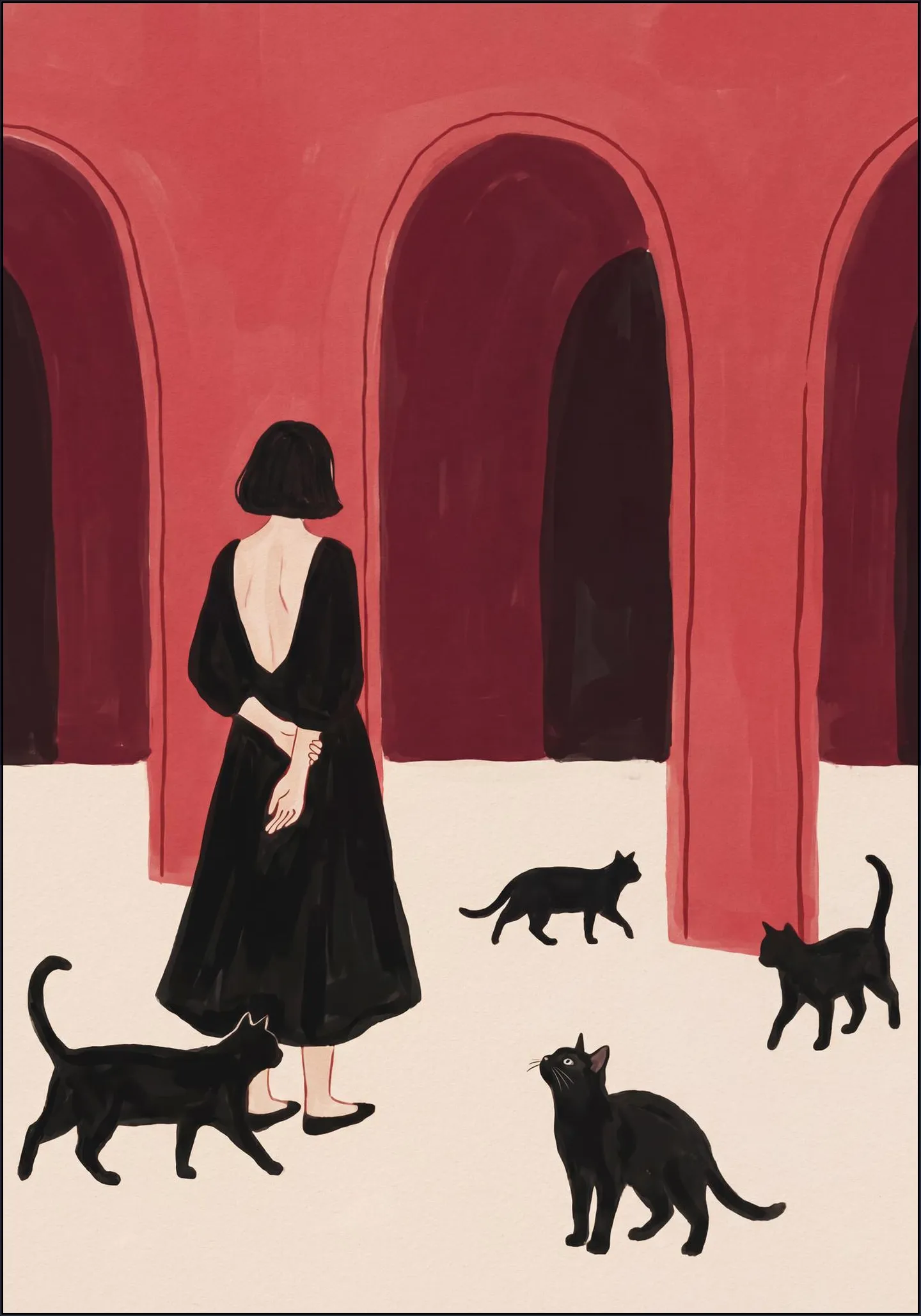 Elegant Woman Black Cats