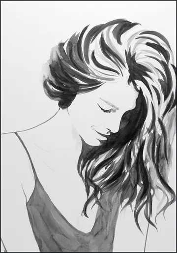 For a while she looks aways