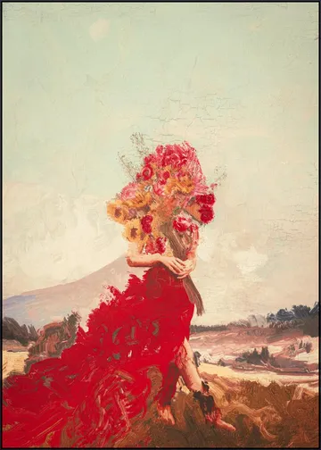 Girl With Flowers In Field