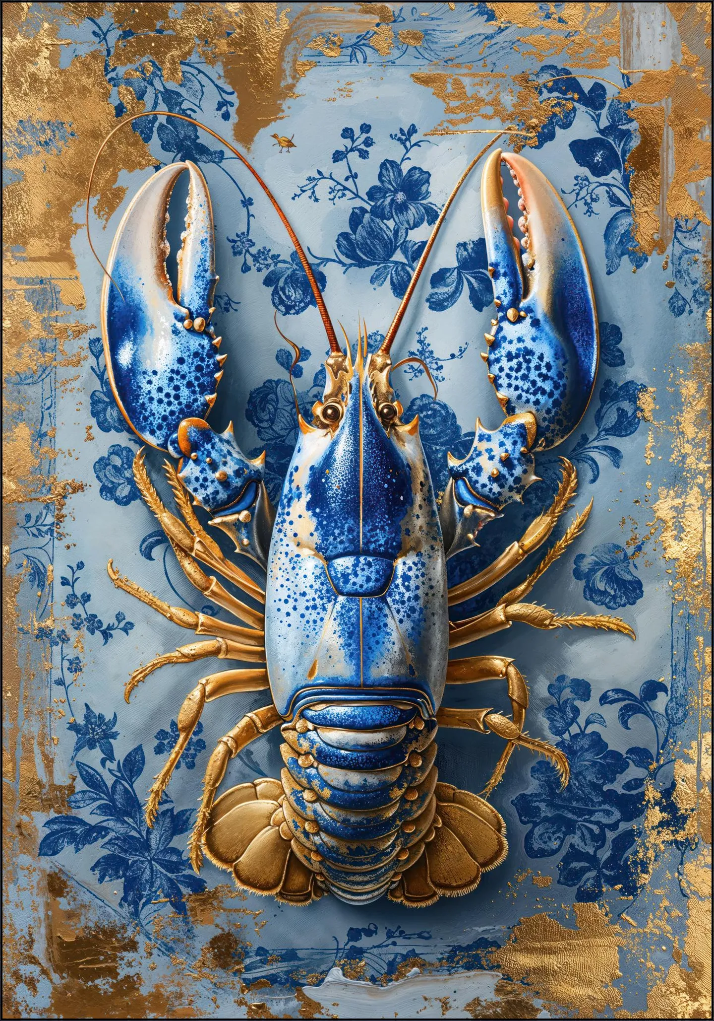 Painting Royal Delft Blue Lobster