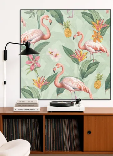 Tropical vintage flamingos and pineapples