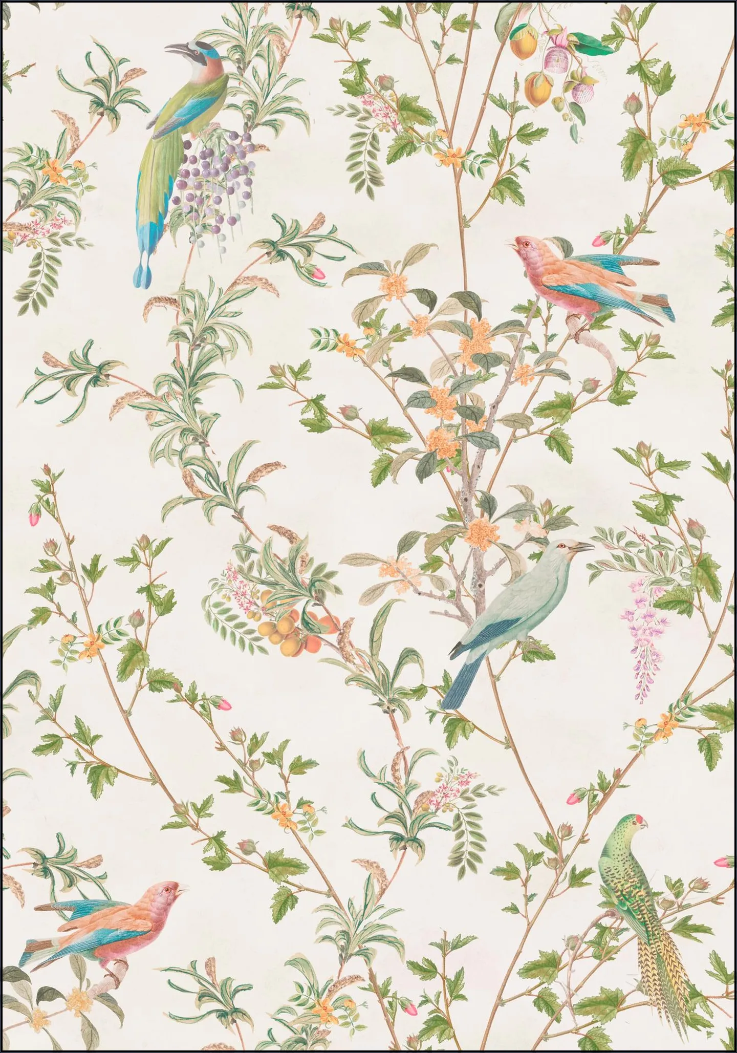 Chinoiserie vintage vines, fruit and birds - ivory