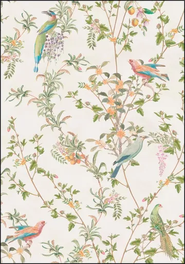 Chinoiserie vintage vines, fruit and birds - ivory