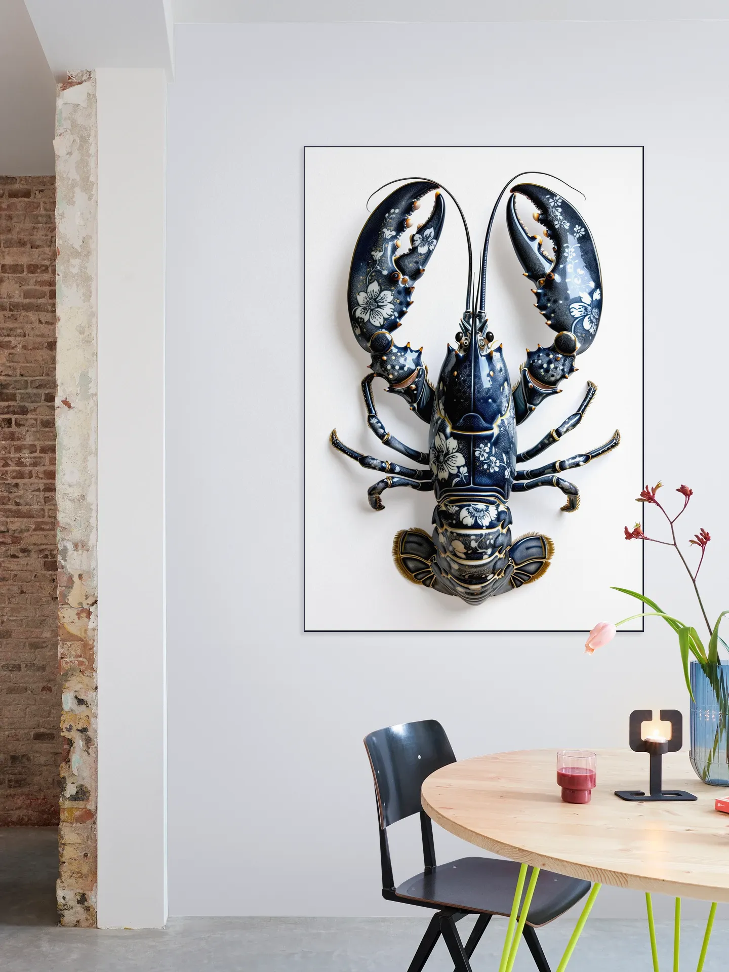 Lobster in Delft Blue Floral Porcelain Style