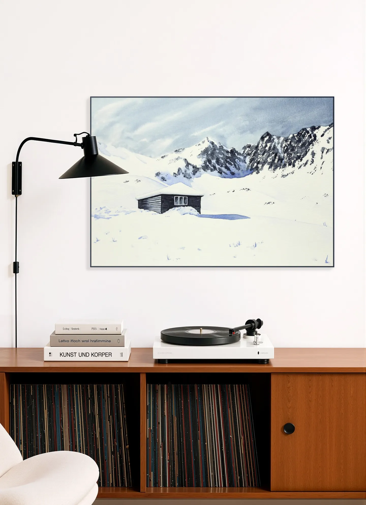 Wooden Cabin with Snow