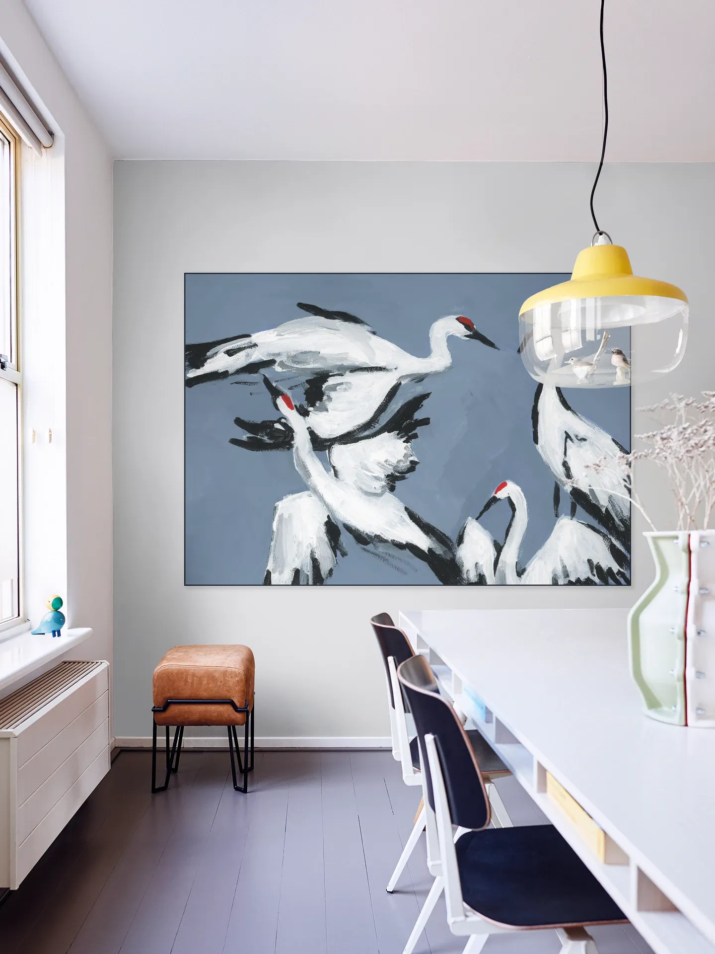 Cranes on Dutch Blue