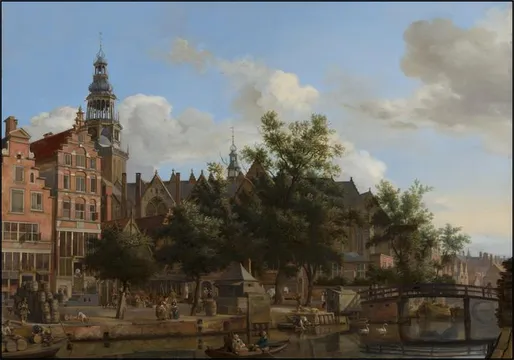 View of Oudezijds Voorburgwal with the Oude Kerk in Amsterdam