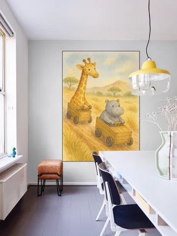 Giraffe and Hippopotamus Having a Soapbox Race