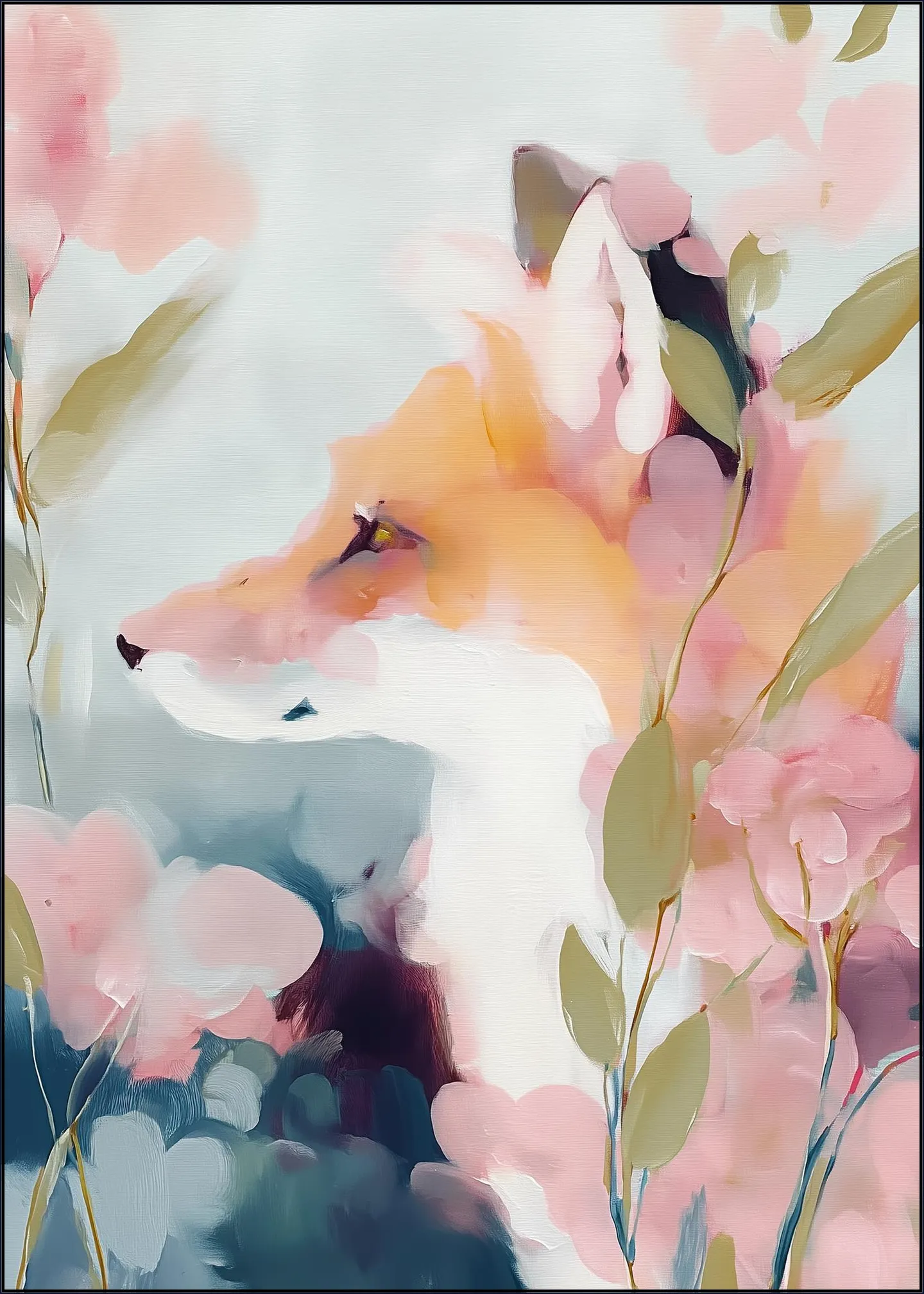 Dreamy Fox Portrait With Flowers