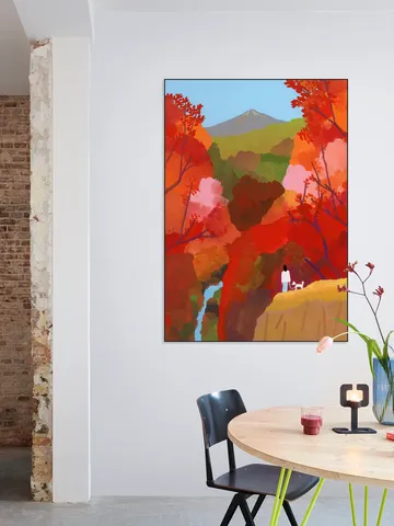 Autumn leaves and waterfalls
