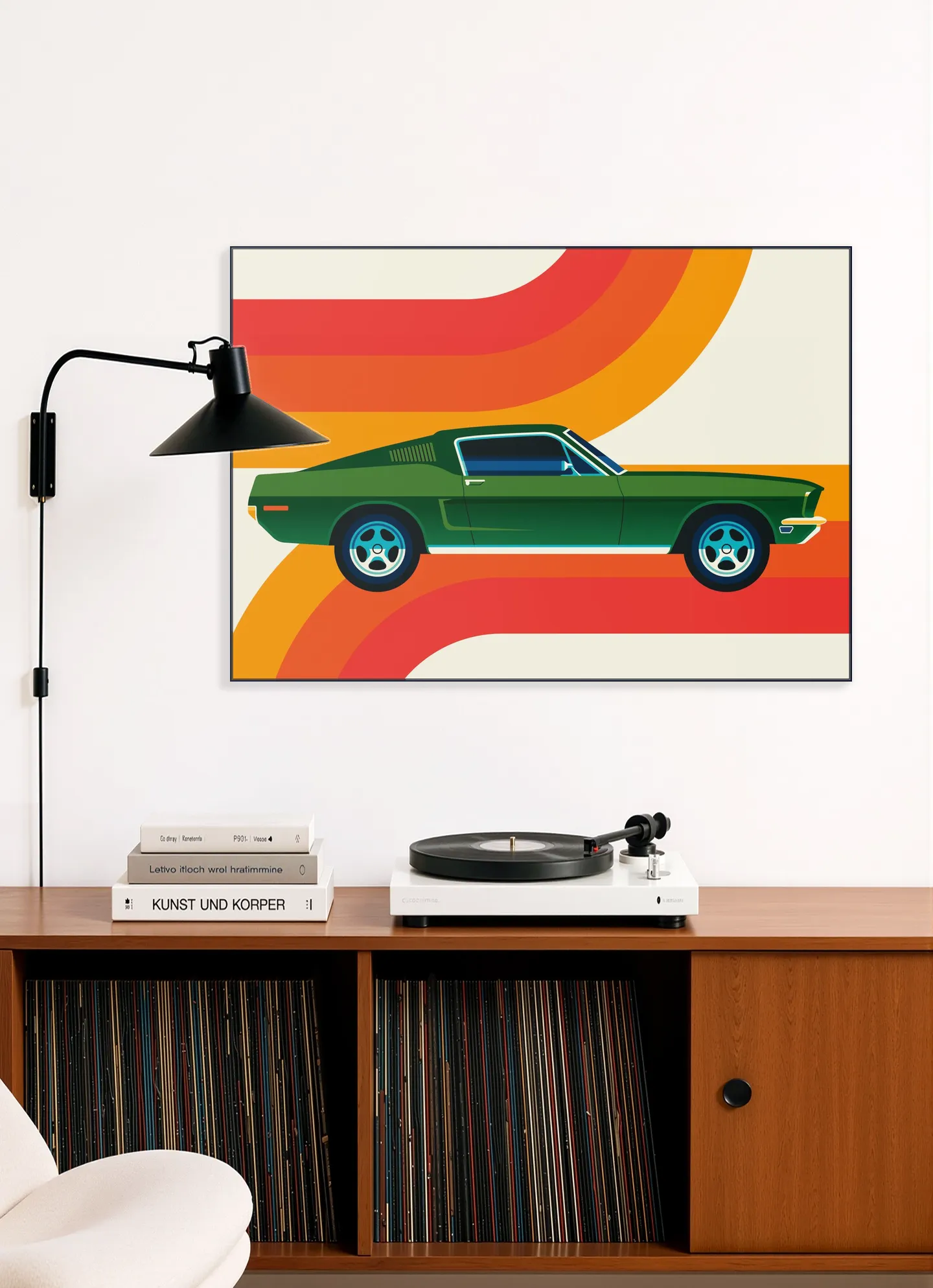 Green Vintage Sports Car with Stripes