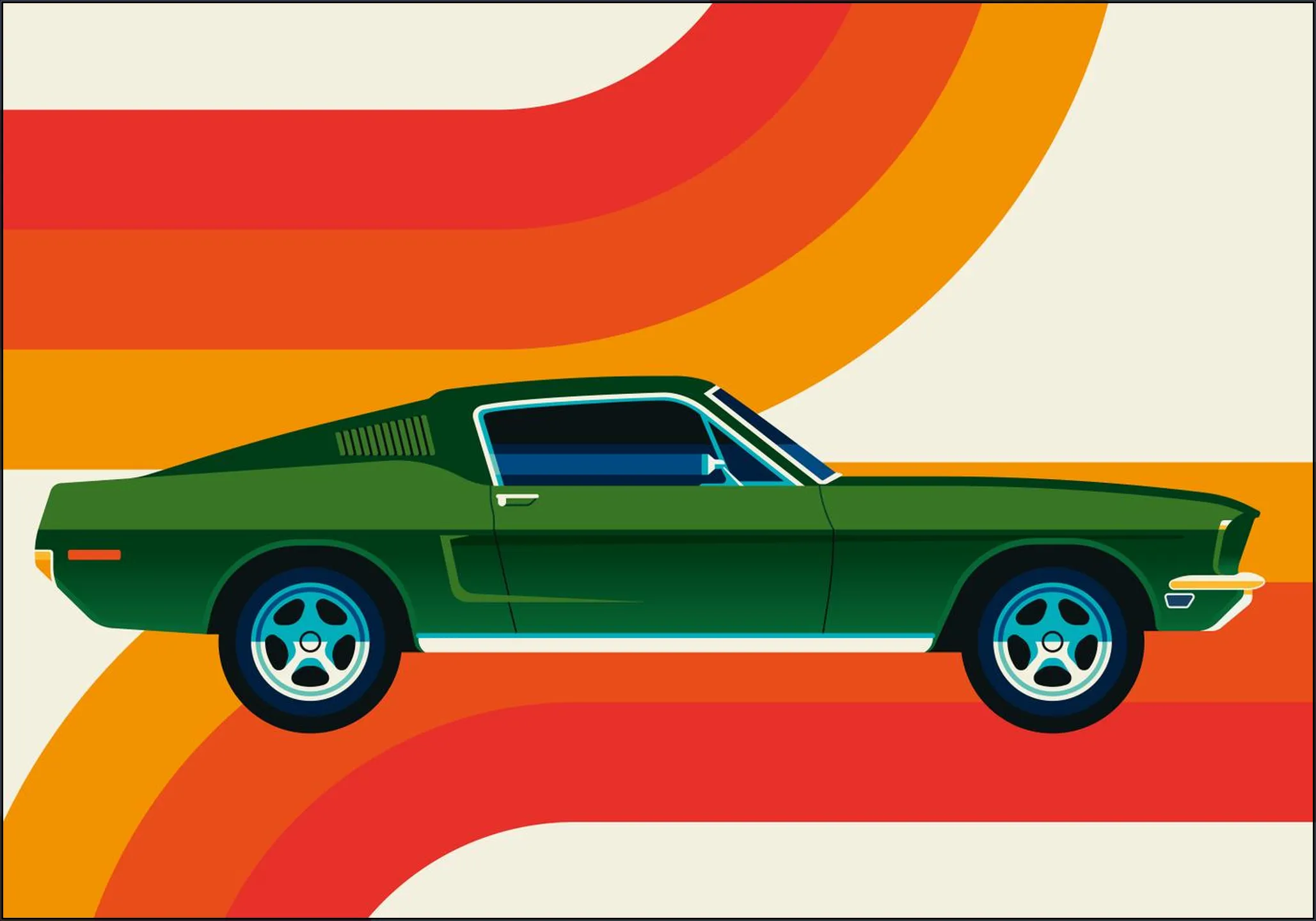 Green Vintage Sports Car with Stripes