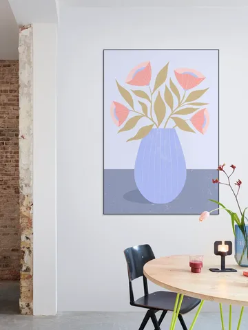 Peach Flowers in Blue Vase