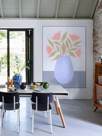Peach Flowers in Blue Vase