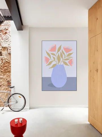 Peach Flowers in Blue Vase