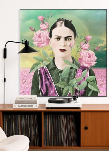 Frida in Fields of Roses