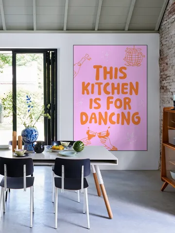 This kitchen is for dancing - pink/orange