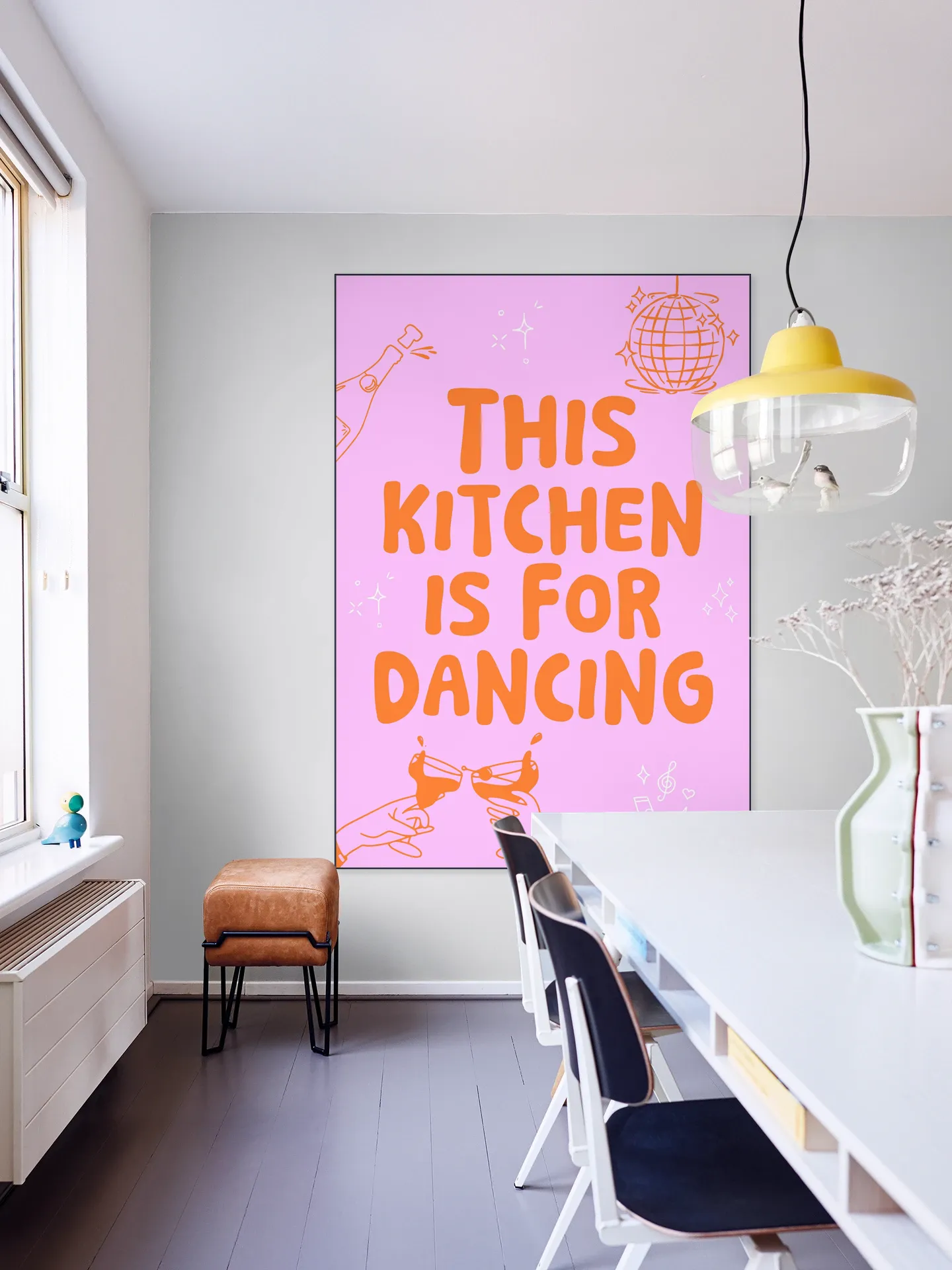 This kitchen is for dancing - pink/orange