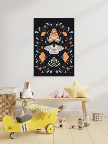 Floral Moths Black