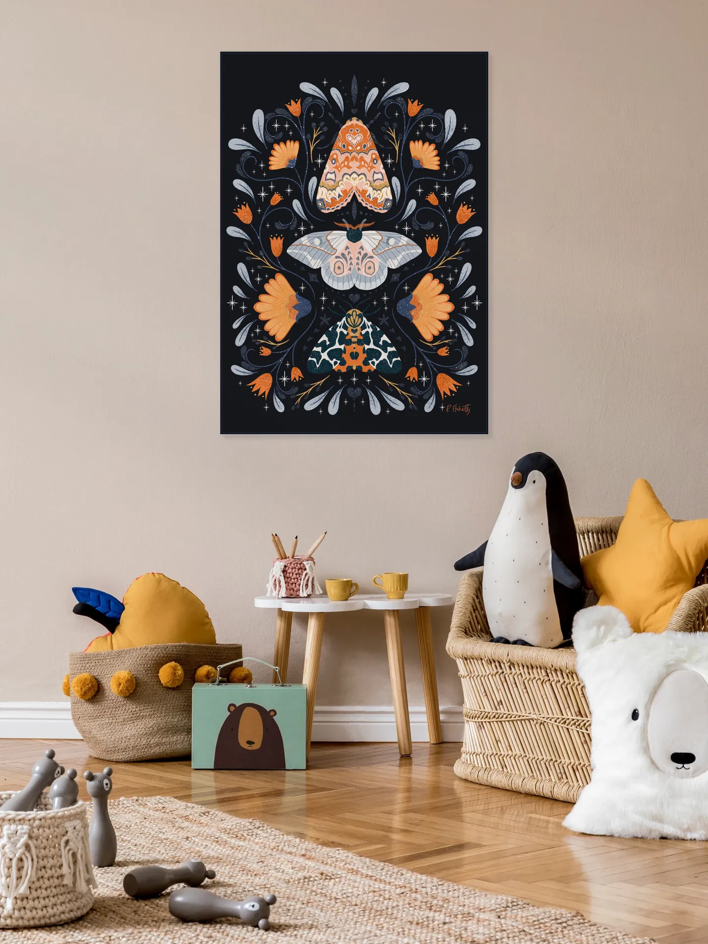 Floral Moths Black