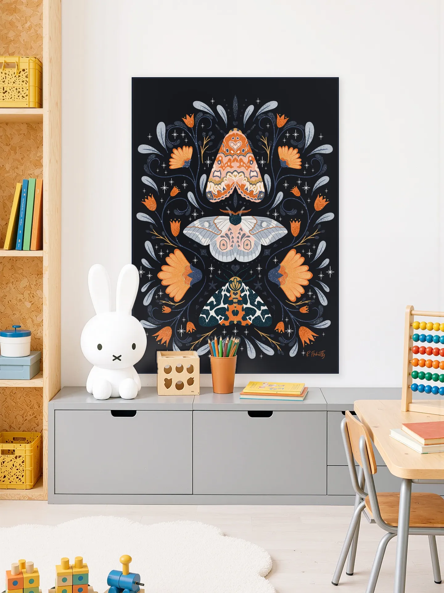 Floral Moths Black