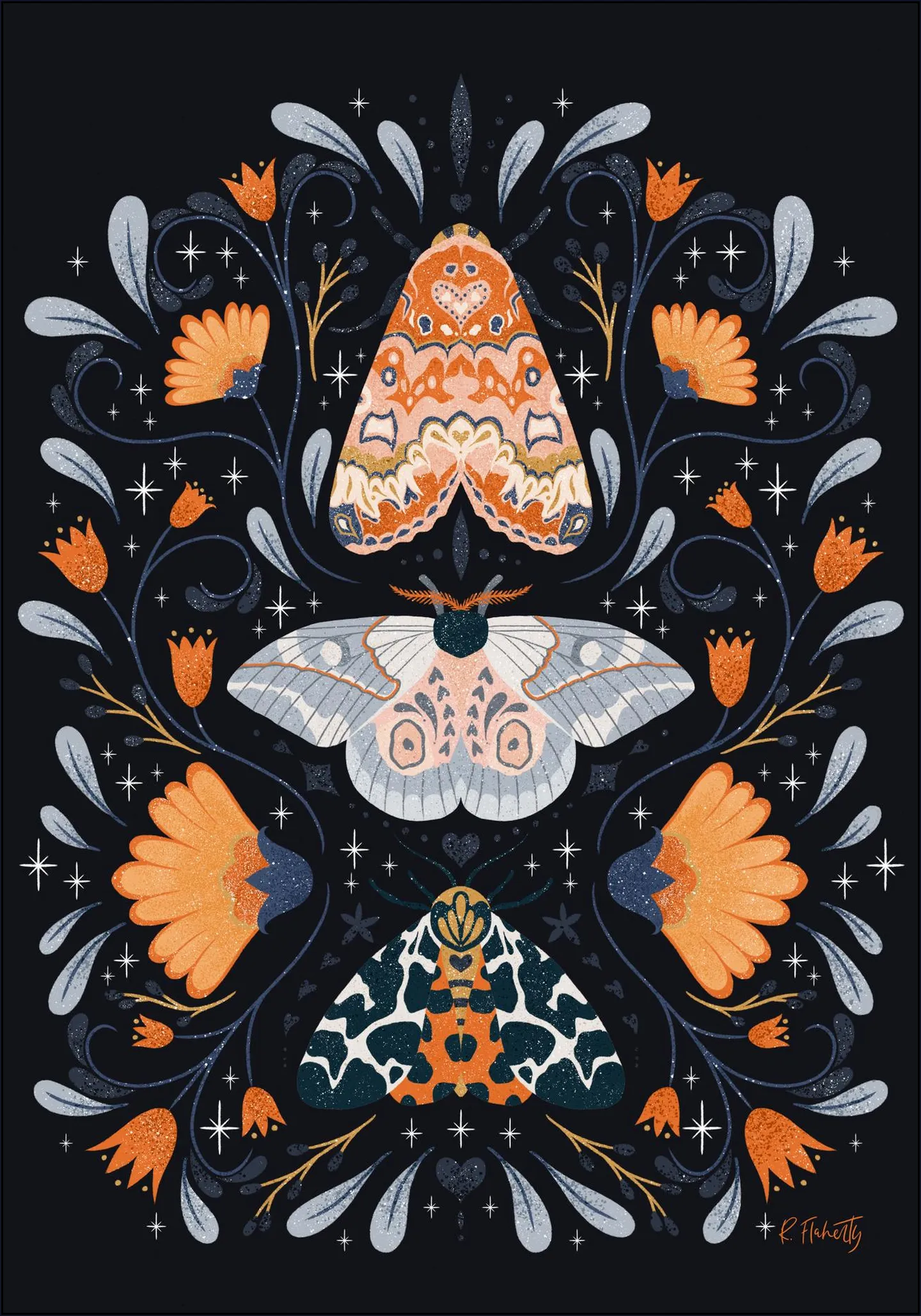 Floral Moths Black