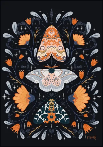 Floral Moths Black
