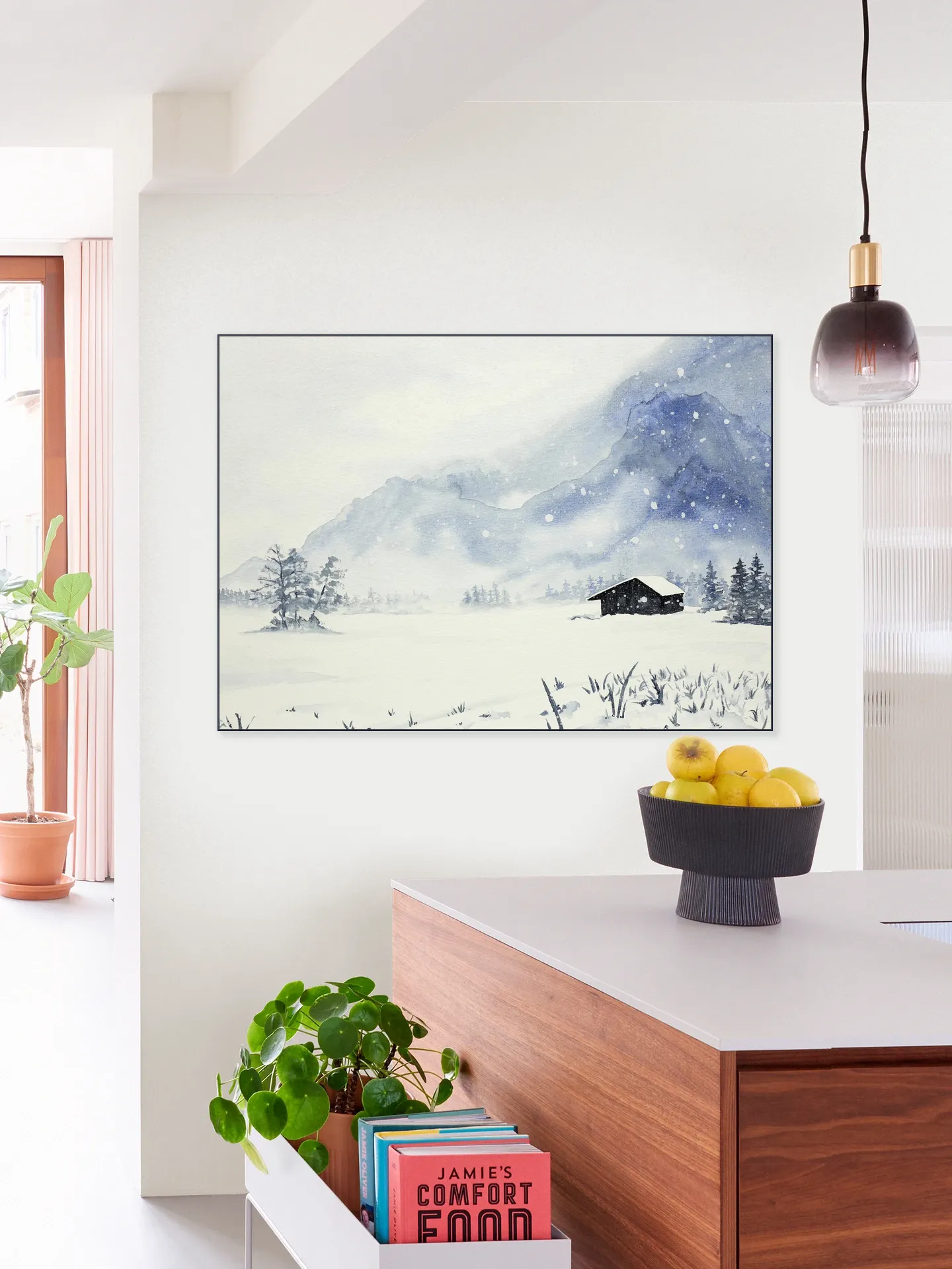 Snowfall at the Remote Wooden Cabin