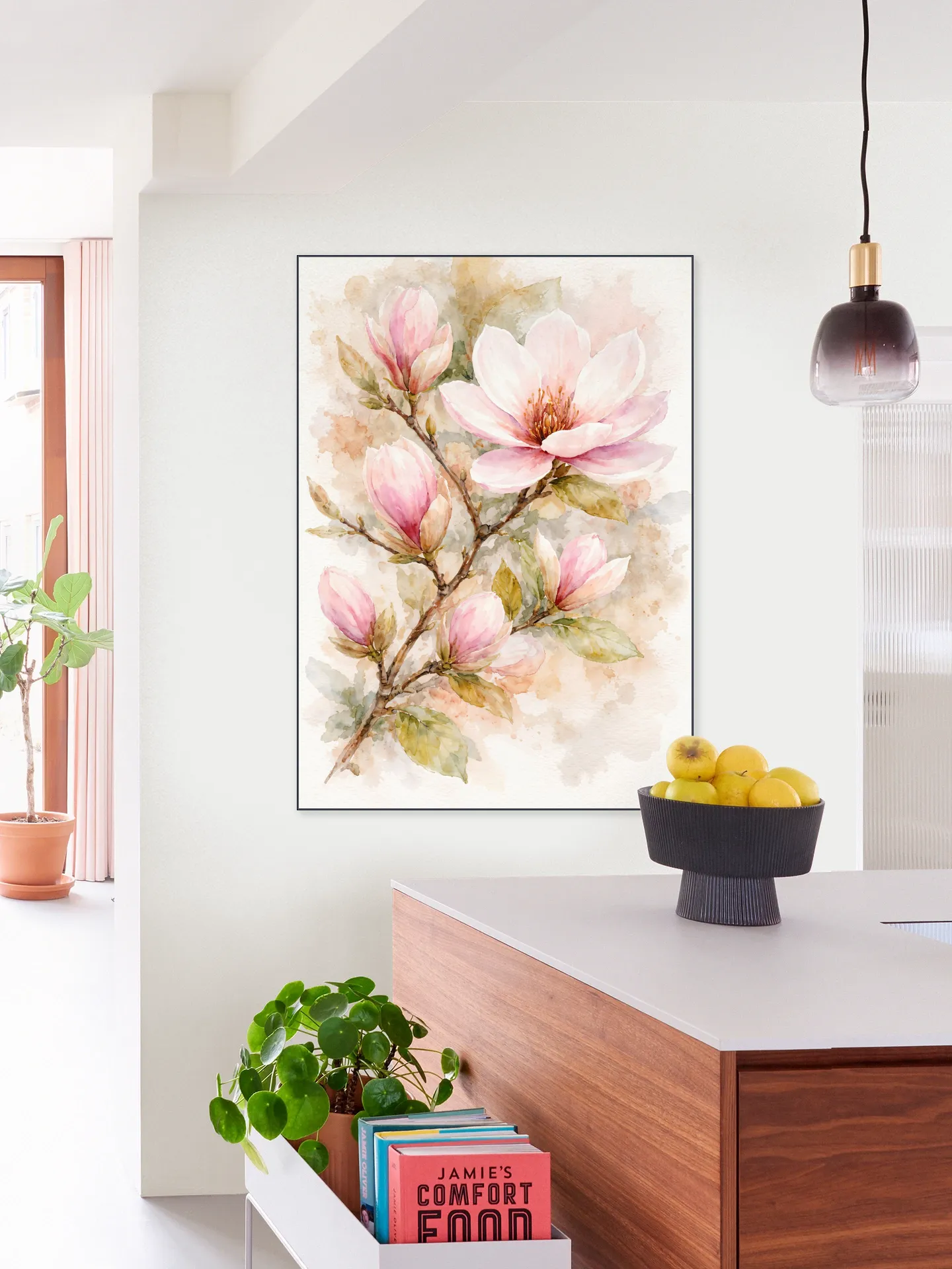 Magnolia Branch with Pink Blossoms