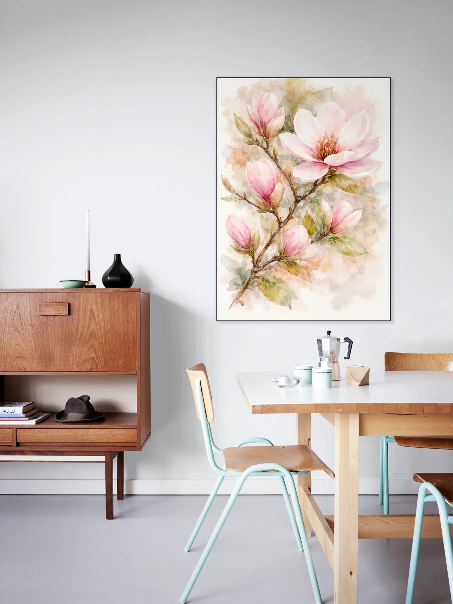 Magnolia Branch with Pink Blossoms