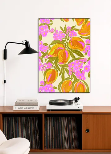 Tropical Theme With Lush Mangoes And Flowers