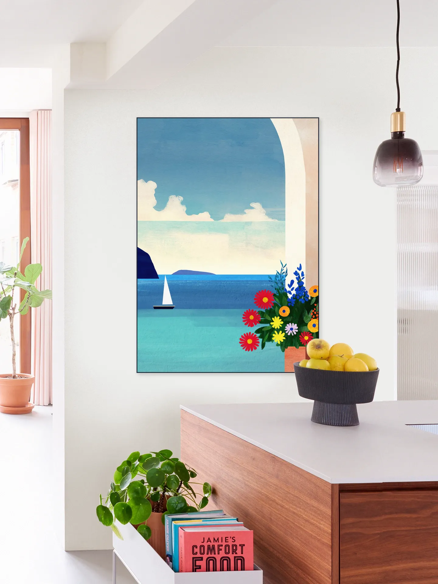 Greece, Boat and Flowers 