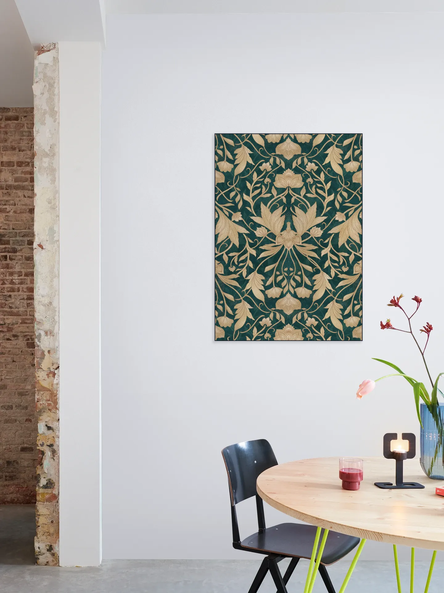 Morris Vintage Floral Damask Teal Gold
