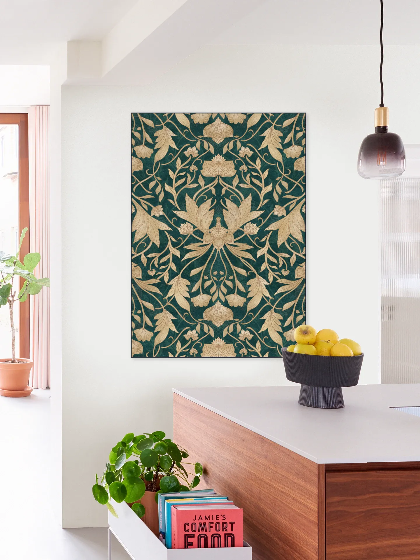 Morris Vintage Floral Damask Teal Gold