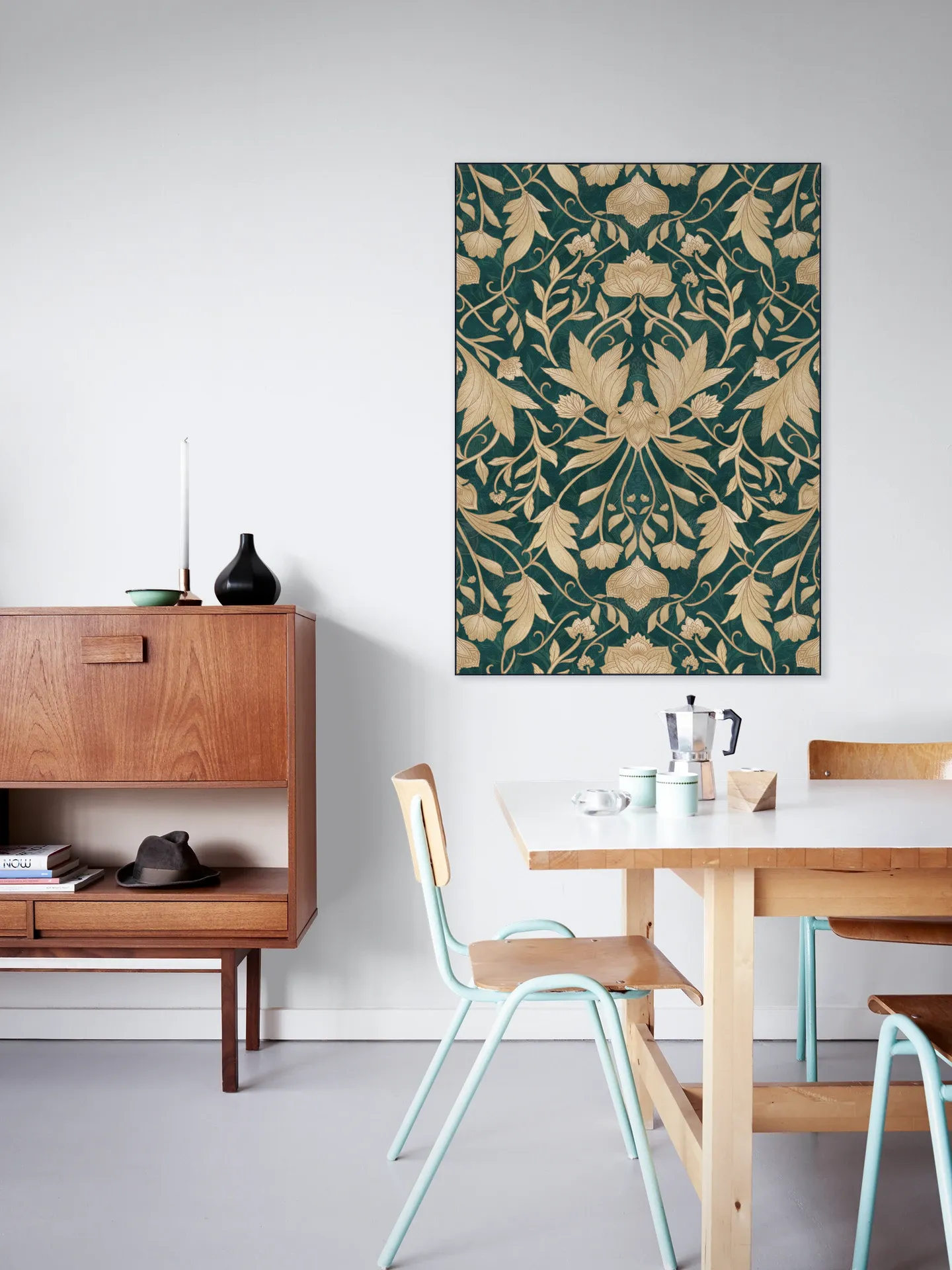 Morris Vintage Floral Damask Teal Gold