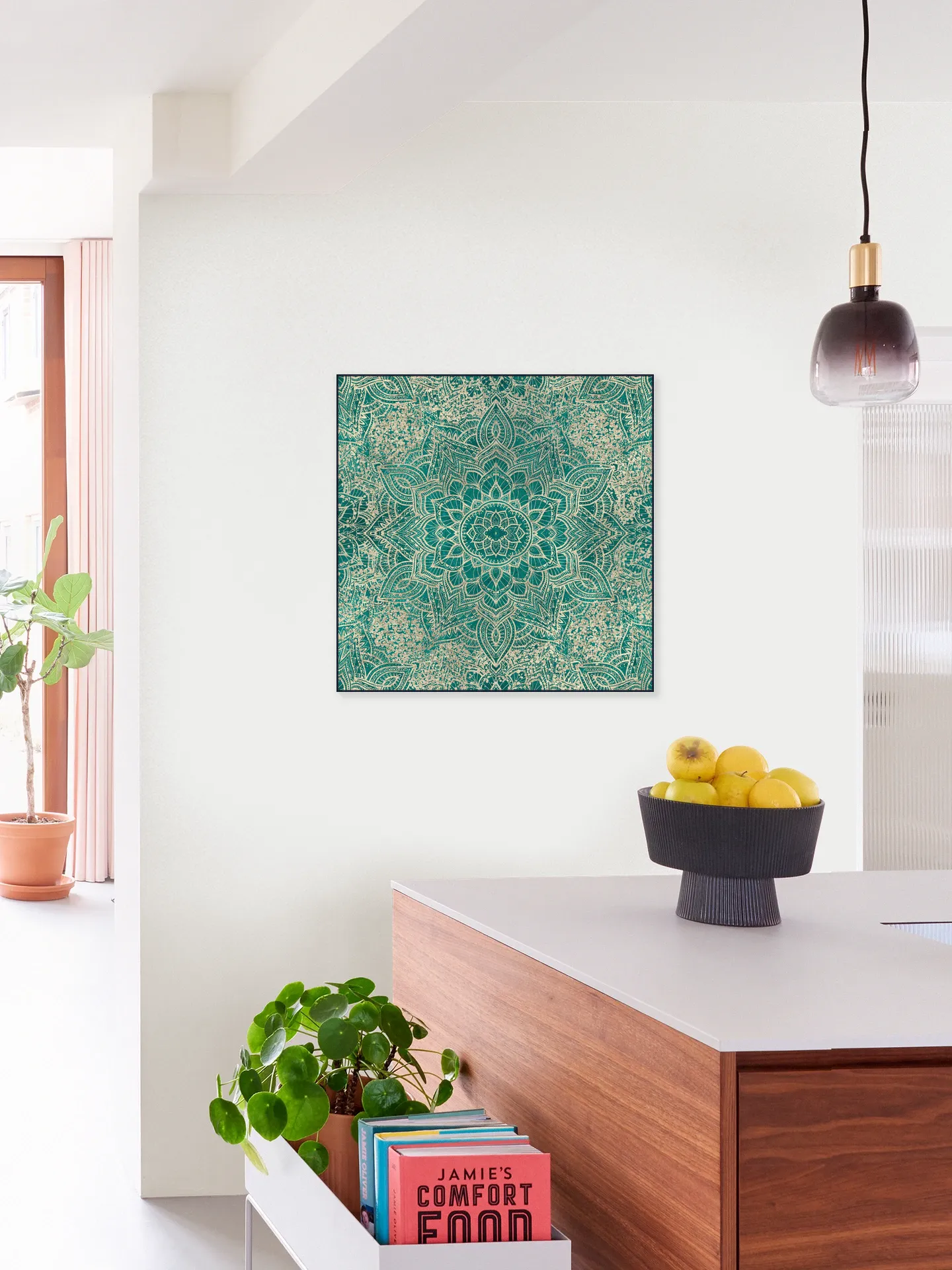 Boho Sparkling Mandala Allover Teal Gold