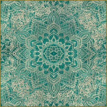Boho Sparkling Mandala Allover Teal Gold