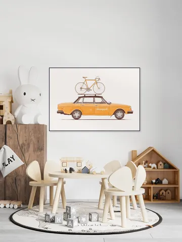 Yellow Vintage Car with Race Bike