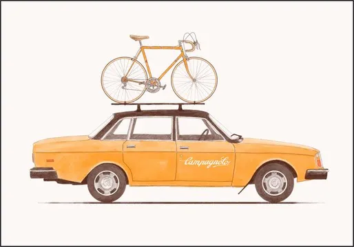 Yellow Vintage Car with Race Bike