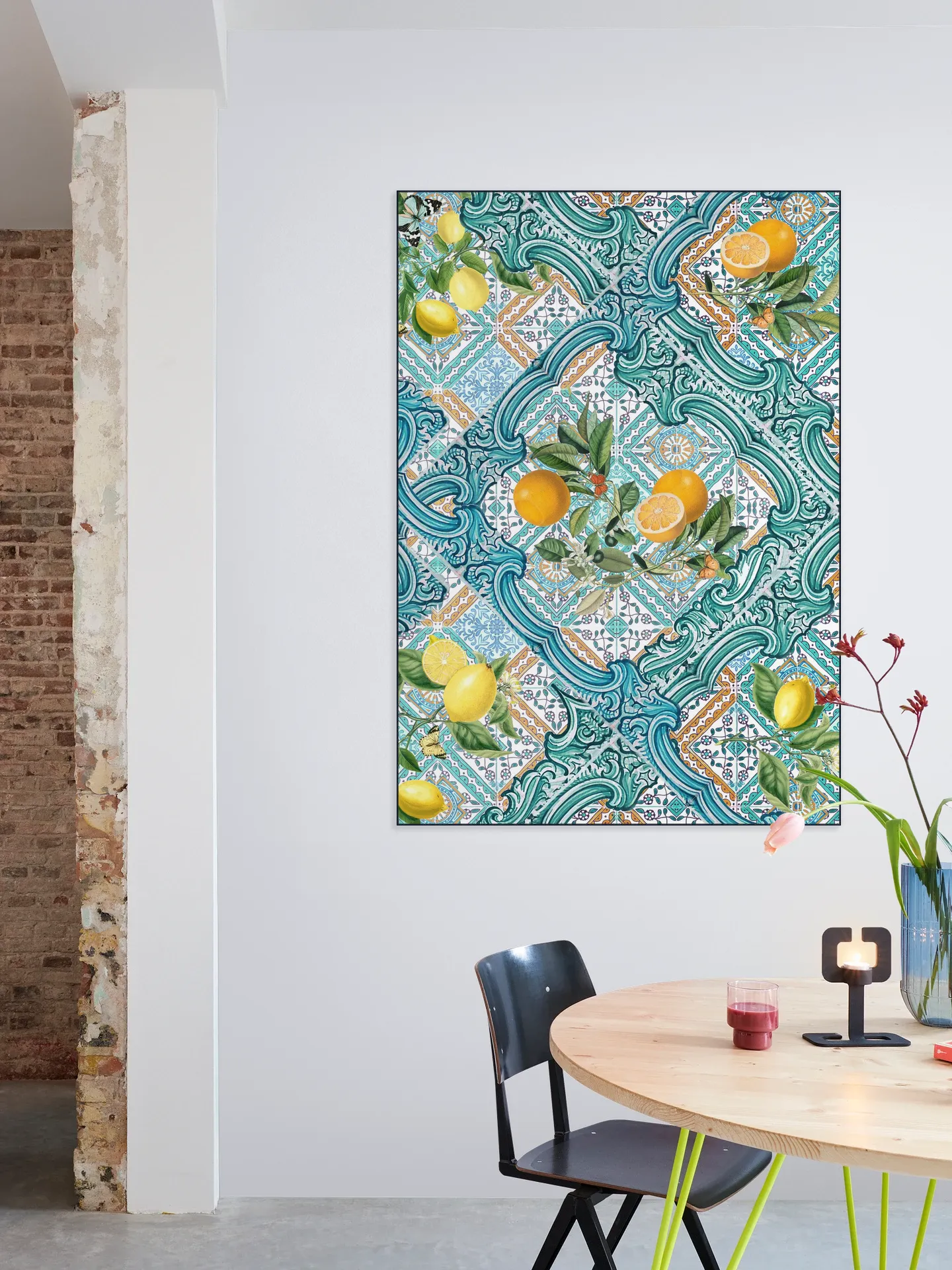 Mediterranean tiles and citrus fruit teal IIII