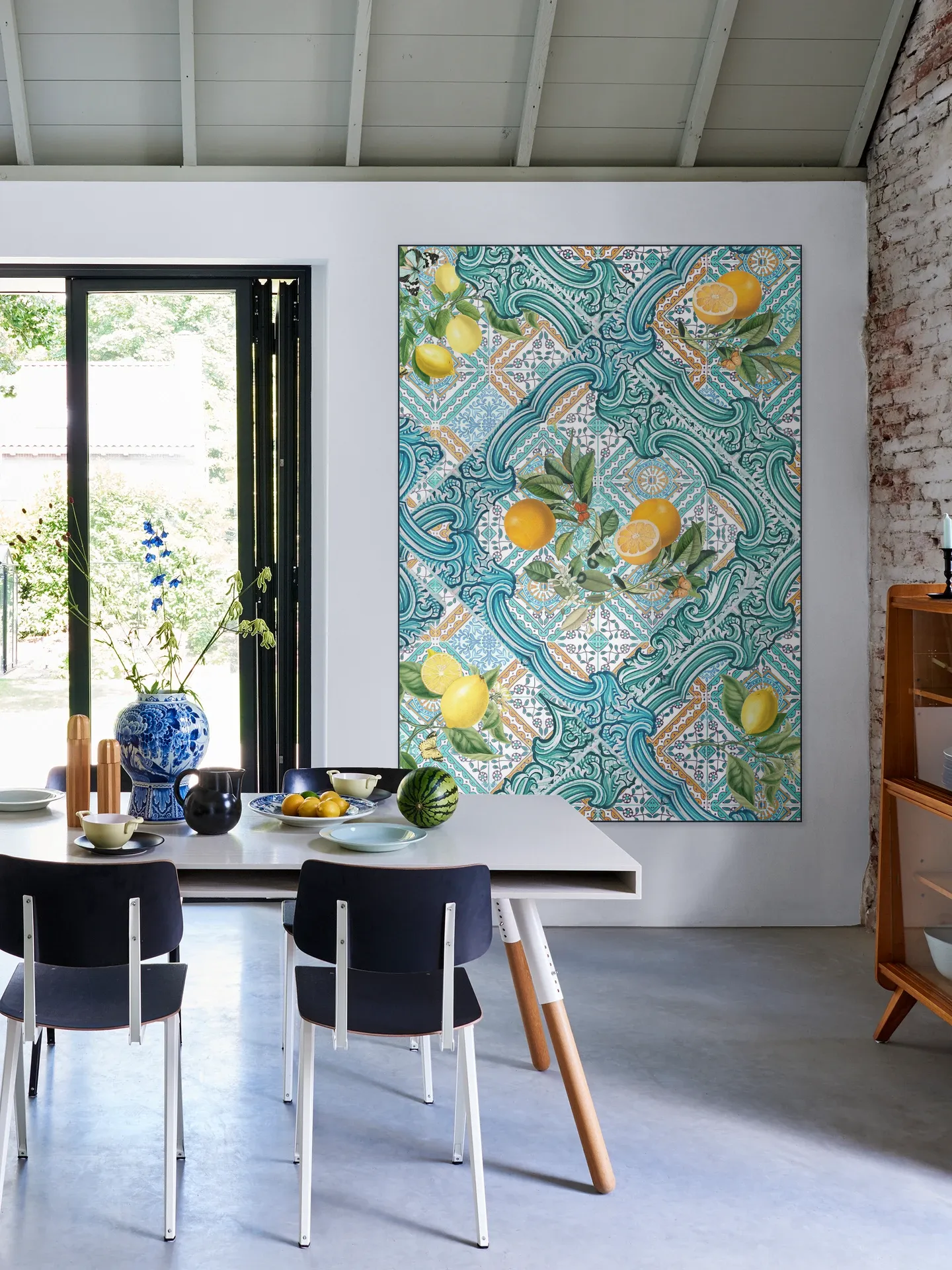 Mediterranean tiles and citrus fruit teal IIII