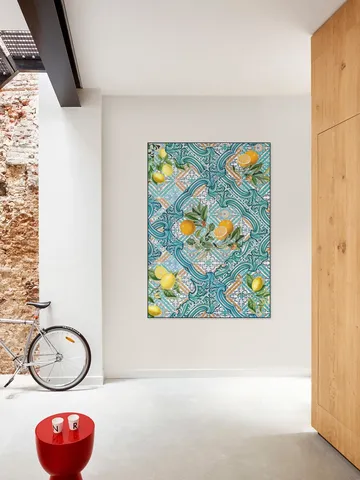 Mediterranean tiles and citrus fruit teal IIII