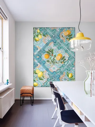 Mediterranean tiles and citrus fruit teal IIII