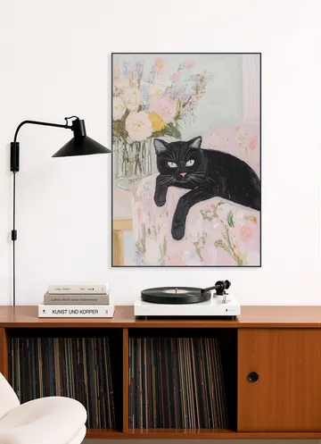 Black Cat Floral Charm