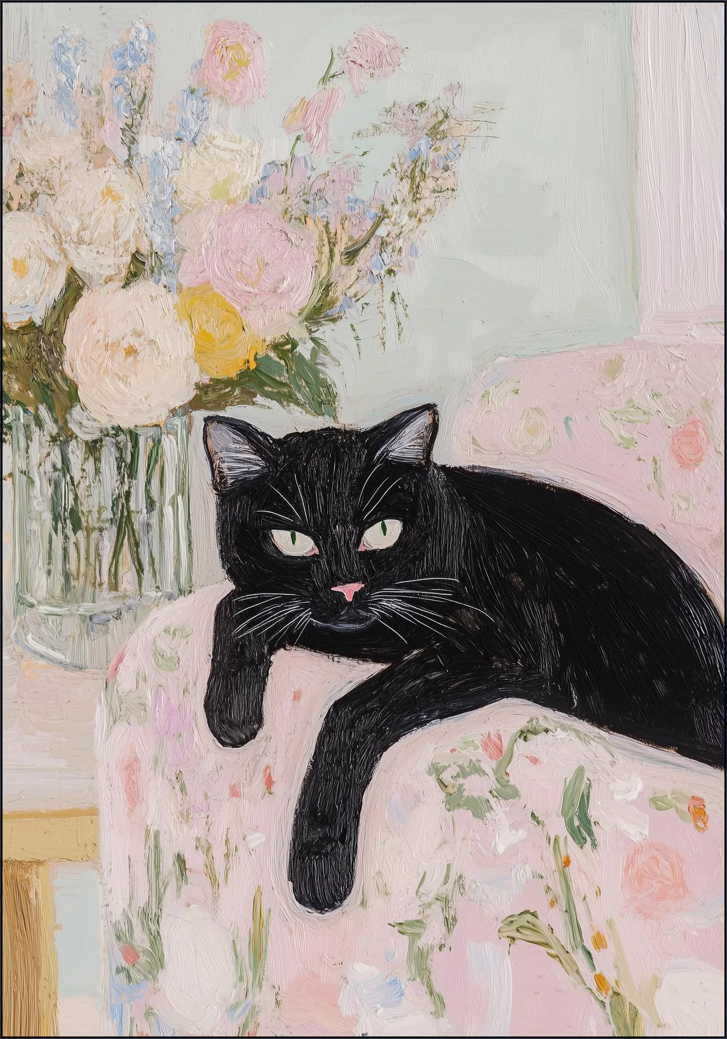 Black Cat Floral Charm