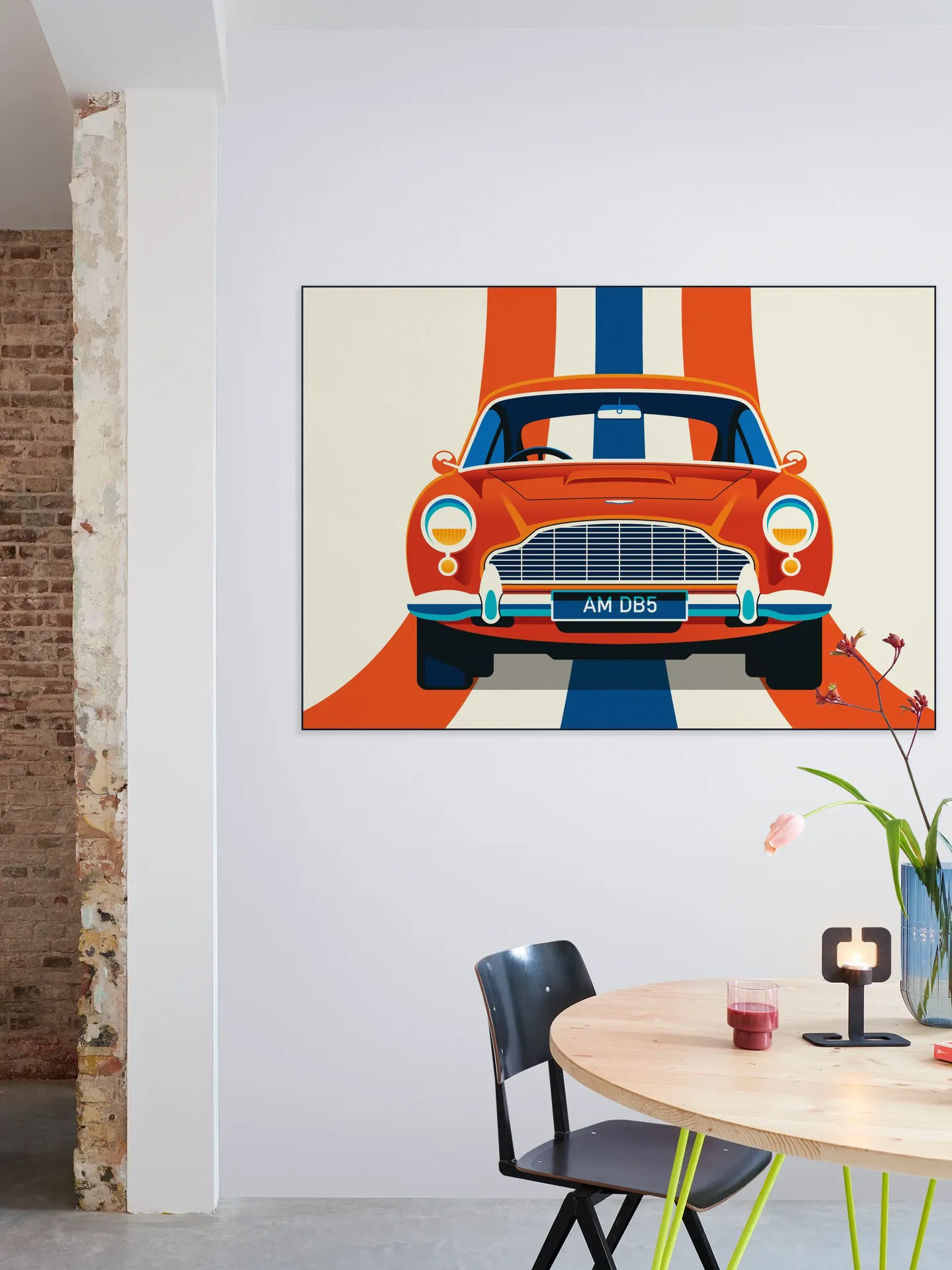 Red Vintage Sports Car with Stripes