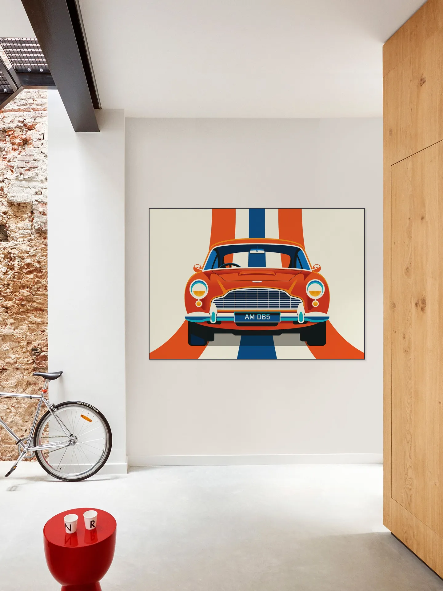 Red Vintage Sports Car with Stripes