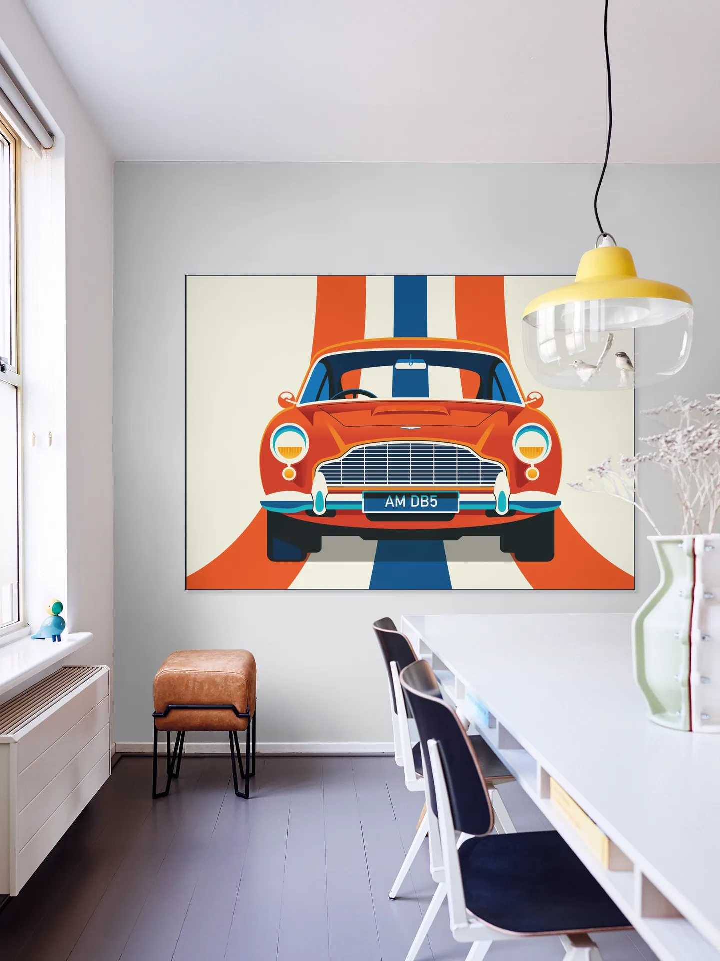 Red Vintage Sports Car with Stripes